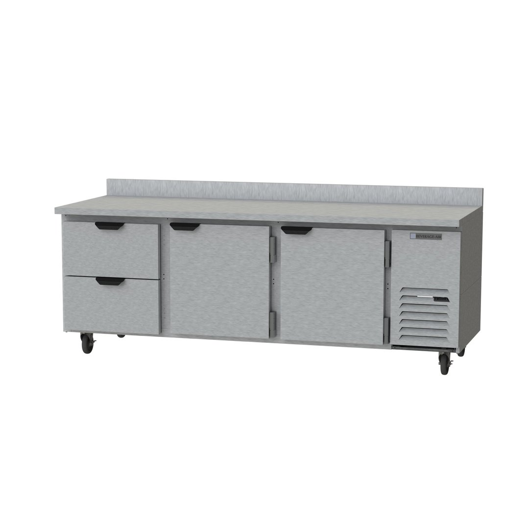 Beverage Air WTRD93AHC-2 93" 3-Section Worktop Refrigerator w/ 2 Drawers & 2 Doors, 30 cu. ft.