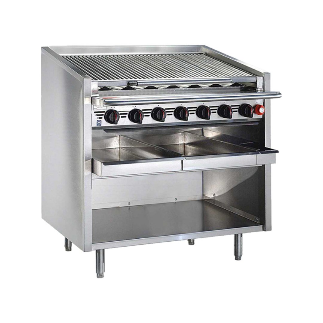 Bakers Pride F-60RS 60" Floor Model Gas Radiant Charbroiler w/ Cabinet Base, 195.000 BTU