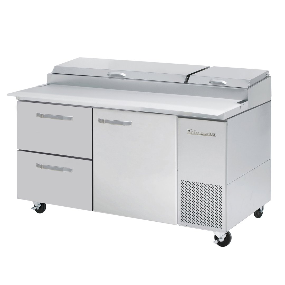 Blue Air BAPP67-D2L-HC 67" Two Section Refrigerated Pizza Prep Table w/ 1 Door & 2 Drawers