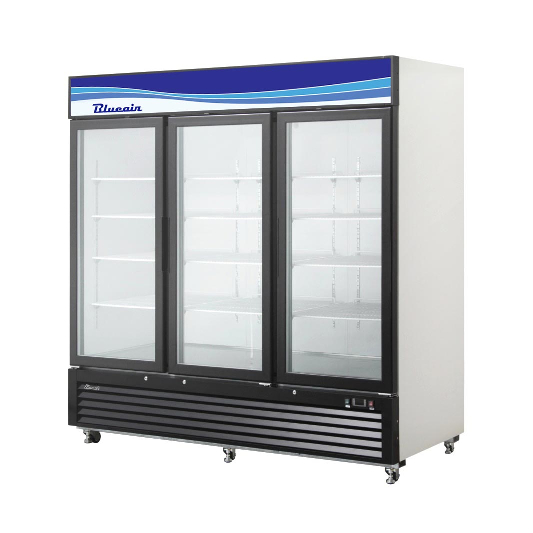 Blue Air BKGM72-HC 82" Three Glass Door Refrigerator Merchandiser in White, 72 cu. ft.