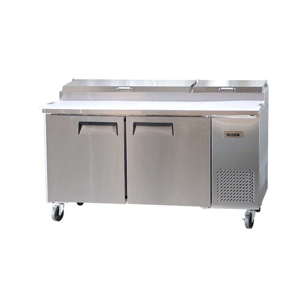 Bison Refrig BPT-67 67" Two Section Refrigerated Pizza Prep Table w/ 2 Doors, (9) 1/3 Size Pan