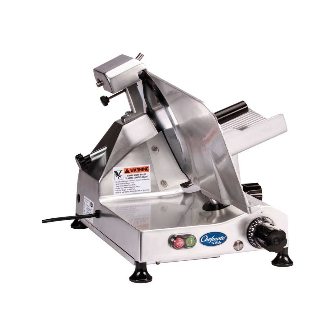 Globe Chefmate C12 12" Manual Gravity Feed Slicer, Belt Driven, Aluminum, 1/3 Hp