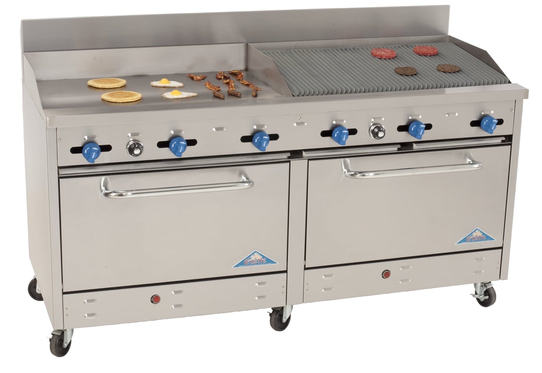 Comstock-Castle F33033-36-3RB 72" Gas Restaurant Range w/ (1) 36" Griddle, (1) 36" Charbroiler, (1) Standard Oven, (1) Cabinet Base, 192.000 BTU
