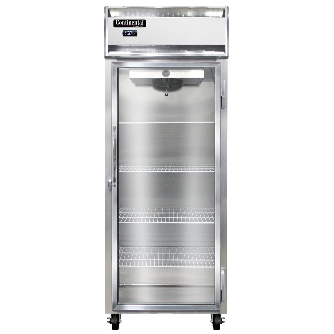 Continental Refrigerator 1RENGD 28.5" One Section Reach-In Refrigerator w/ Glass Door, Stainless Steel Front Aluminum Exterior, 21 cu. ft.