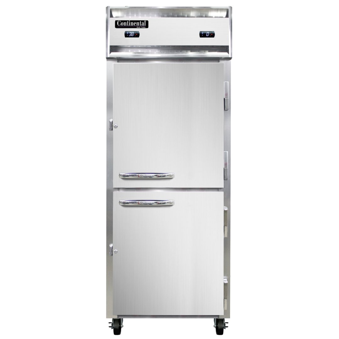 Continental Refrigerator 1RFENHD 28" 1-Section Reach-In Refrigerator/Freezer Combo w/ 2 Half Solid Doors