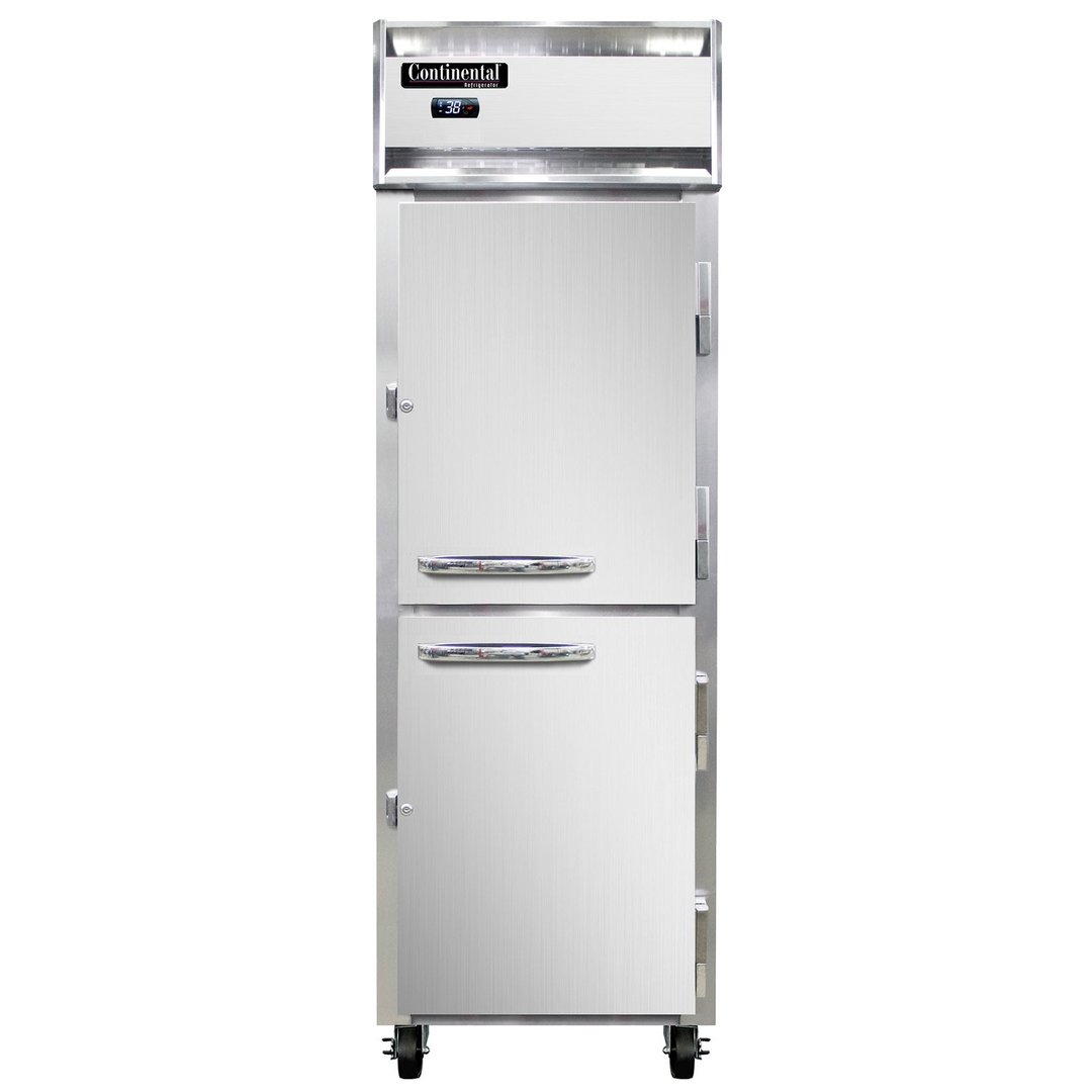 Continental 1RNSSHD 26" One Section Reach-In Refrigerator w/ 2 Solid Half Doors, All Stainless Steel, 20 cu. ft.