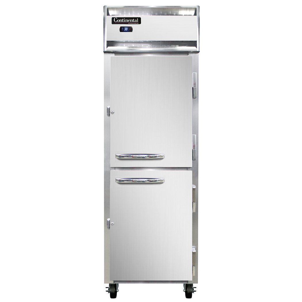 Continental 1RSNSAHD 26" One Section Reach-In Refrigerator w/ 2 Half Solid Doors, Stainless Steel Exterior, 16 cu. ft.