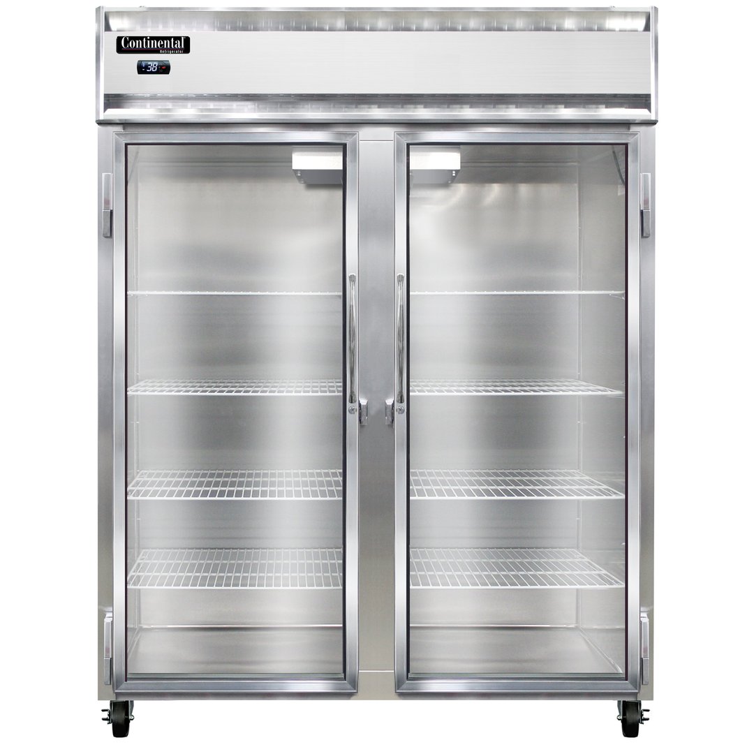 Continental 2RENGD 57" Two Section Reach-In Refrigerator w/ 2 Glass Doors, Stainless Steel Front Aluminum Exterior, 50 cu.ft.