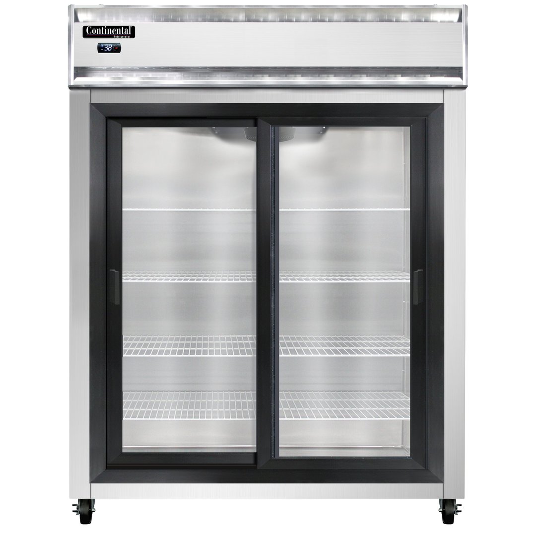 Continental 2RENSGD 57" Two Section Reach-In Refrigerator w/ 2 Sliding Glass Doors, Stainless Steel Front Aluminum Exterior, 50 cu.ft.
