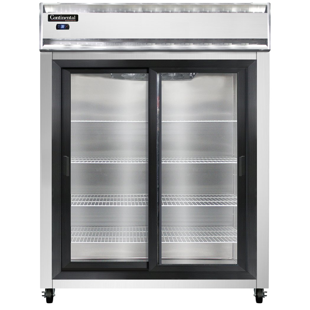 Continental 2RESNSGD 57" Two Section Reach-In Refrigerator w/ 2 Siliding Glass Doors, Stainless Steel Front Aluminum Exterior, 40 cu.ft.