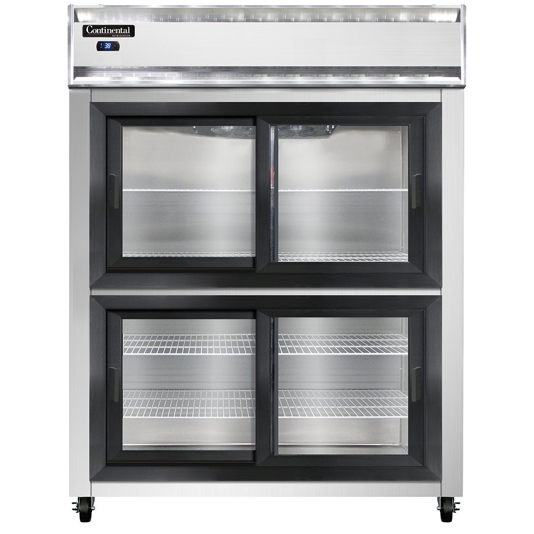Continental 2RESNSGDHD 57" Two Section Reach-In Refrigerator w/ 4 Siliding Half Glass Doors, Stainless Steel Front Aluminum Exterior, 40 cu.ft.