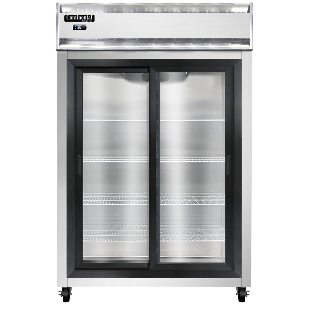 Continental Refrigerator 2RNSSSGD 52" Two Section Reach-In Refrigerator w/ 2 Sliding Glass Doors, All Stainless Steel, 48 cu.ft.