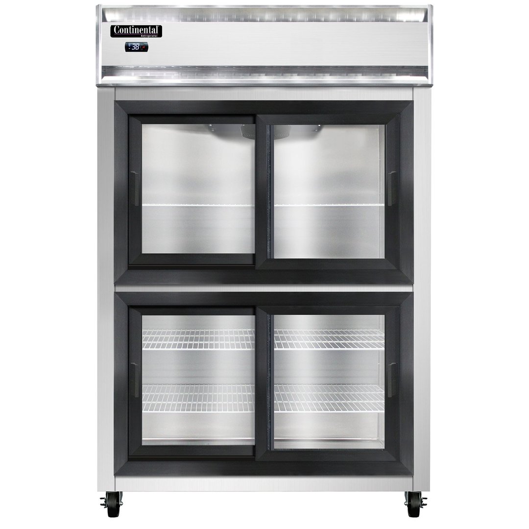 Continental Refrigerator 2RNSSSGDHD 52" Two Section Reach-In Refrigerator w/ 4 Sliding Half Glass Doors, All Stainless Steel, 48 cu.ft.