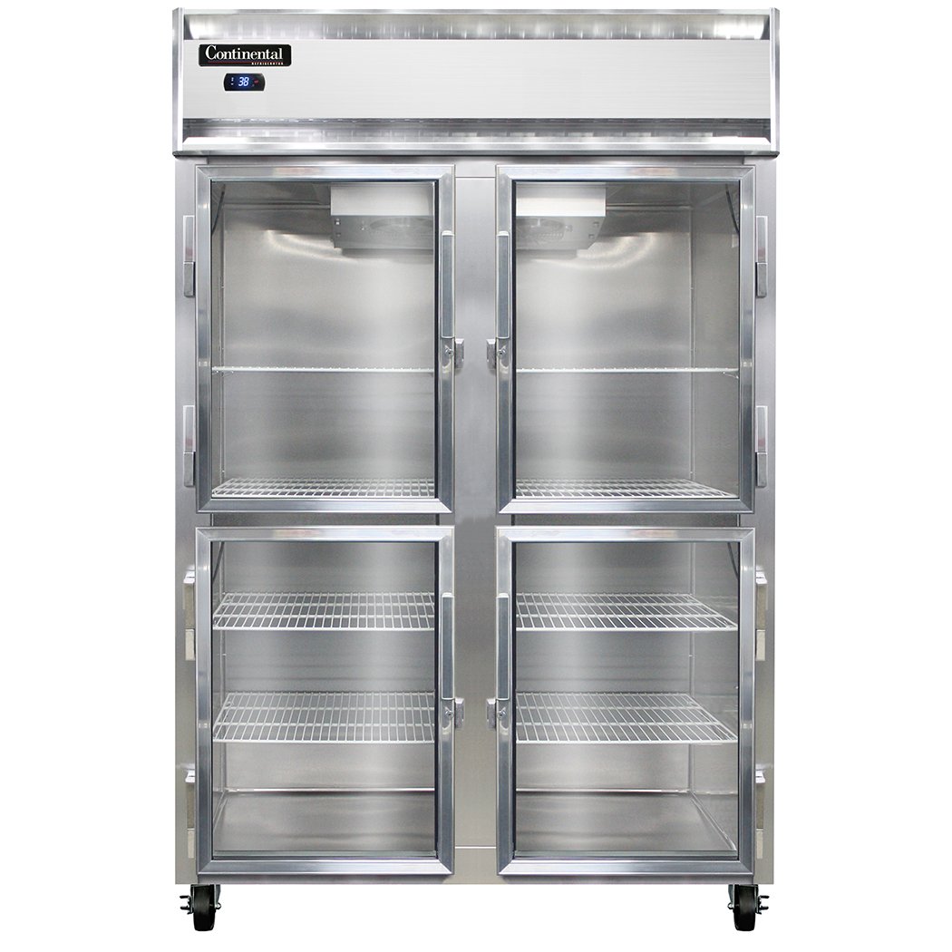 Continental Refrigerator 2RSNGDHD 52" Two Section Reach-In Refrigerator w/ 4 Glass Half Doors, Stainless Steel Front Aluminum Exterior, 32 cu.ft.