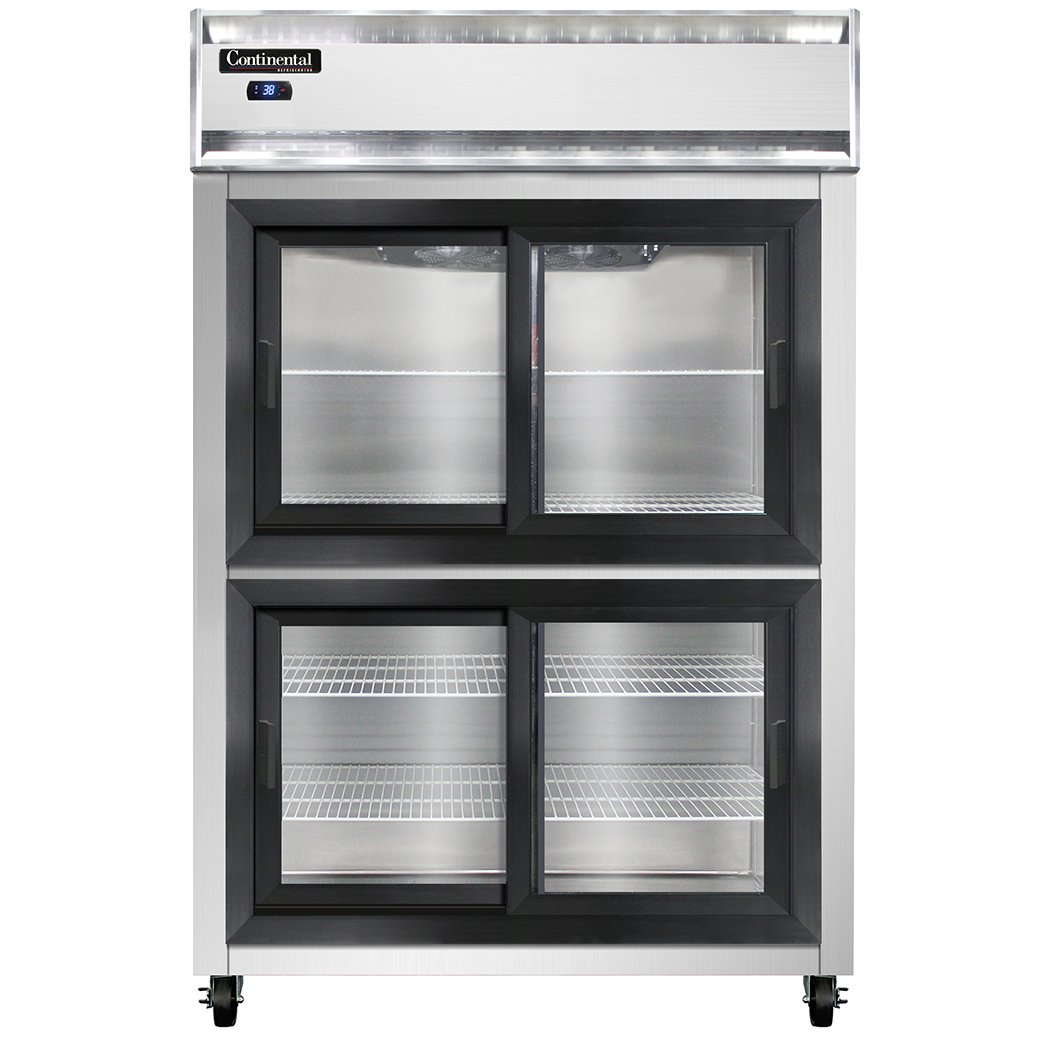 Continental Refrigerator 2RSNSGDHD 52" Two Section Reach-In Refrigerator w/ 4 Siliding Half Glass Doors, Stainless Steel Front Aluminum Exterior, 32 cu.ft.