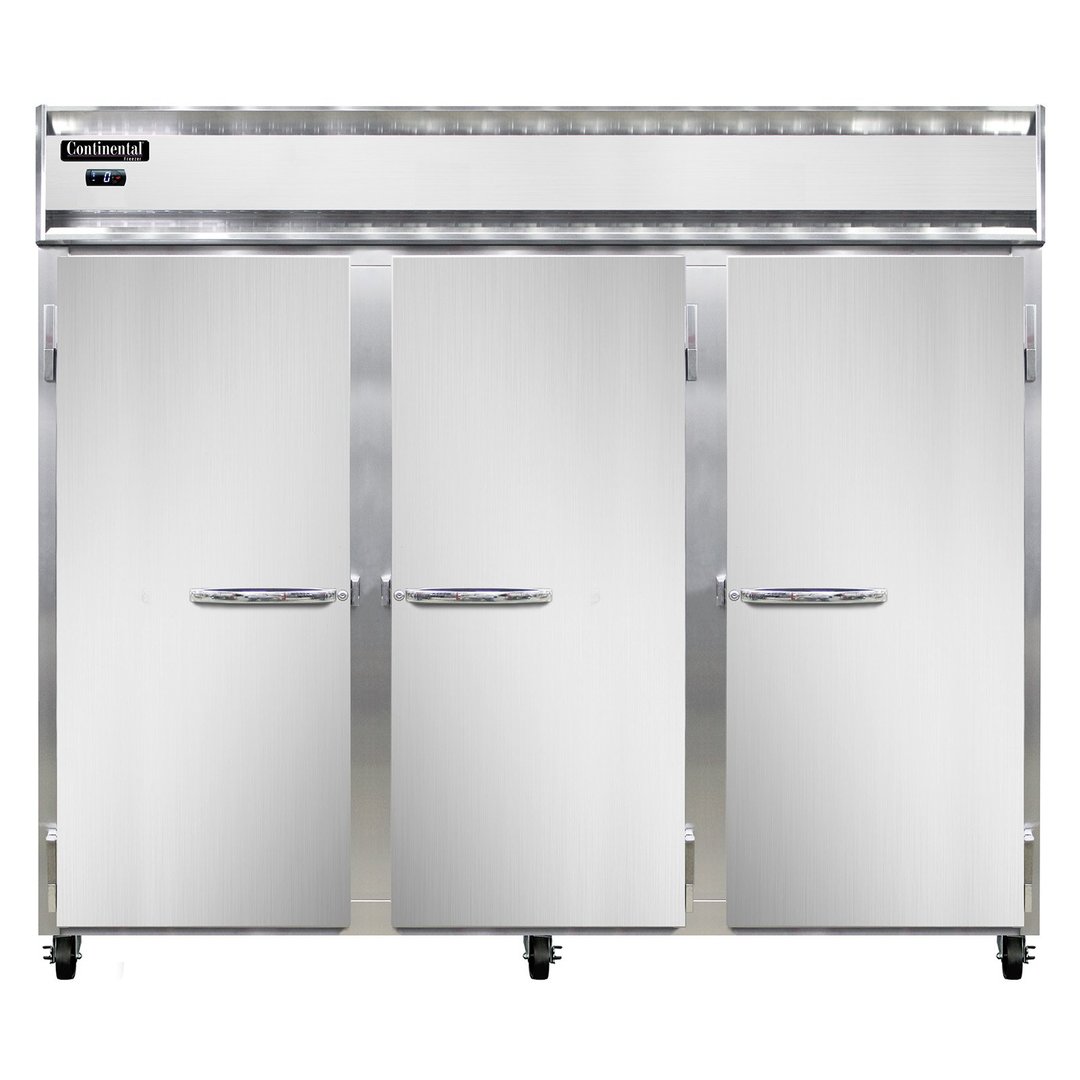 Continental Refrigerator 3FENSA 85" Three Section Reach-In Freezer w/ 3 Solid Doors, Stainless Steel Exterior, 73 cu. ft.