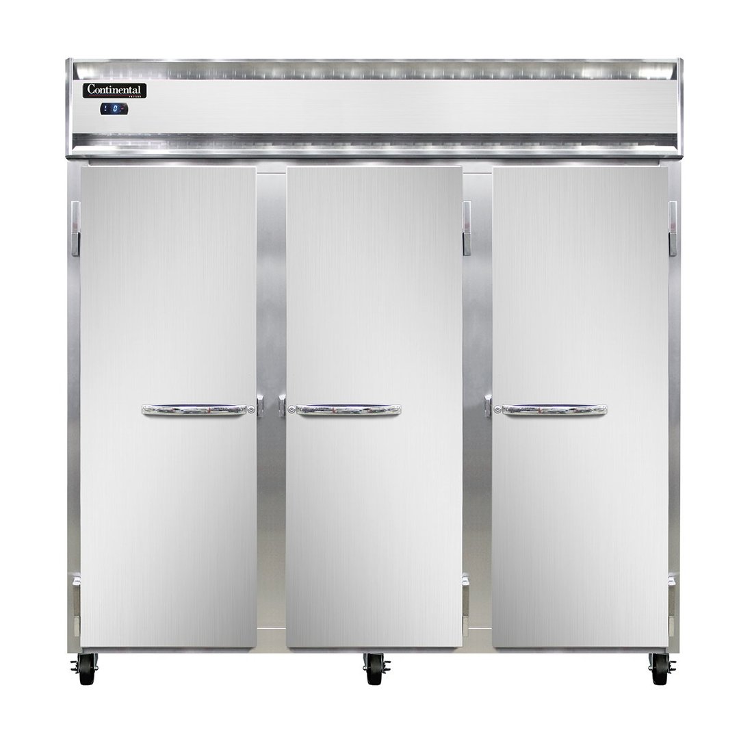 Continental Refrigerator 3FSNSA 78" Three Section Reach-In Freezer w/ 3 Solid Doors, Stainless Steel Exterior, 50 cu. ft.