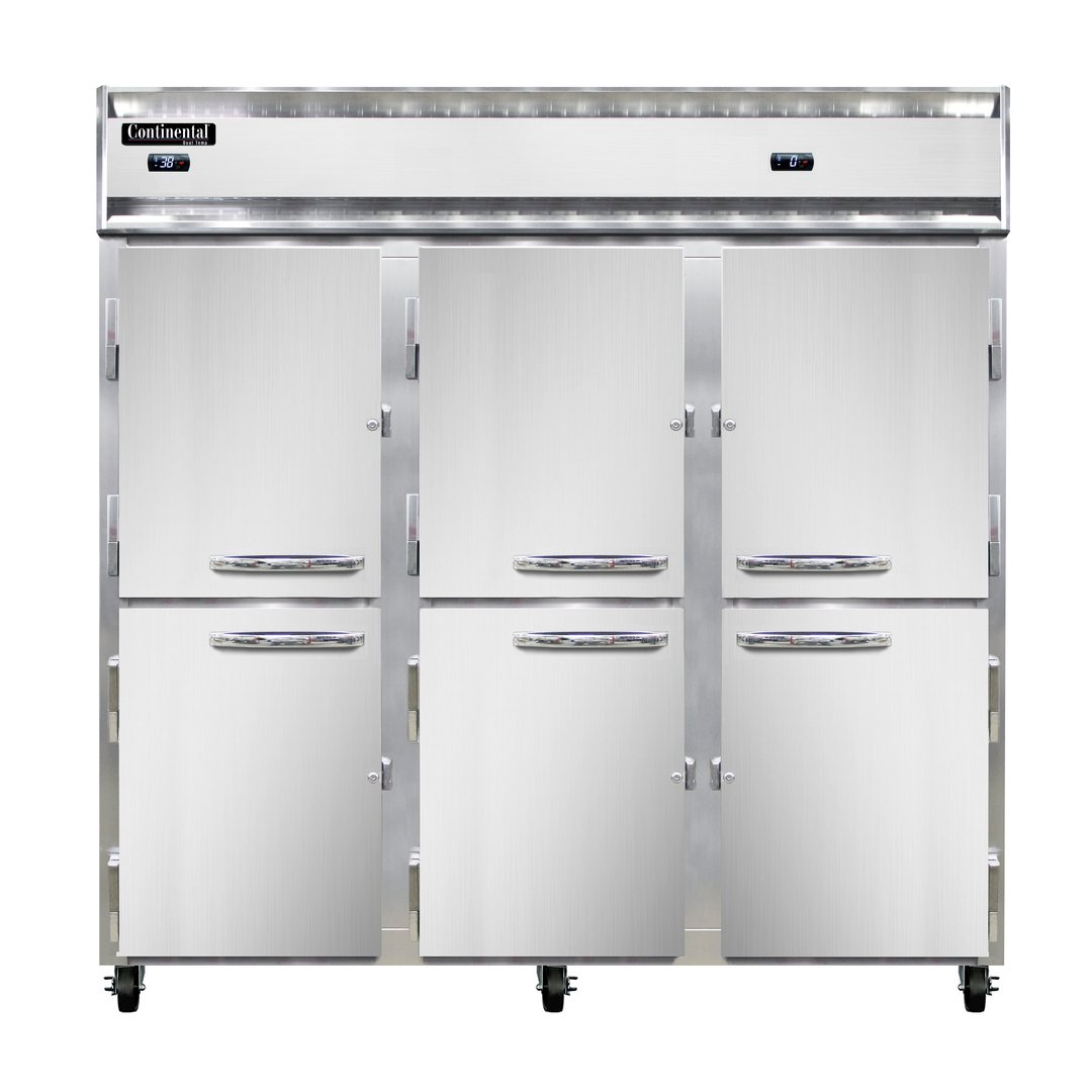 Continental Refrigerator 3RFFNHD 78" 3-Section Reach-In Refrigerator/Freezer Combo w/ 6 Half Solid Doors