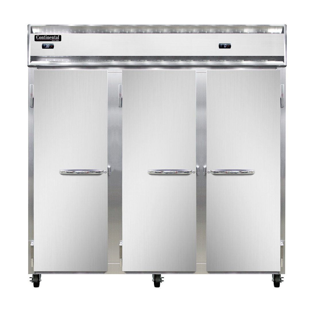 Continental Refrigerator 3RFFNSA 78" 3-Section Reach-In Refrigerator/Freezer Combo w/ 3 Solid Doors