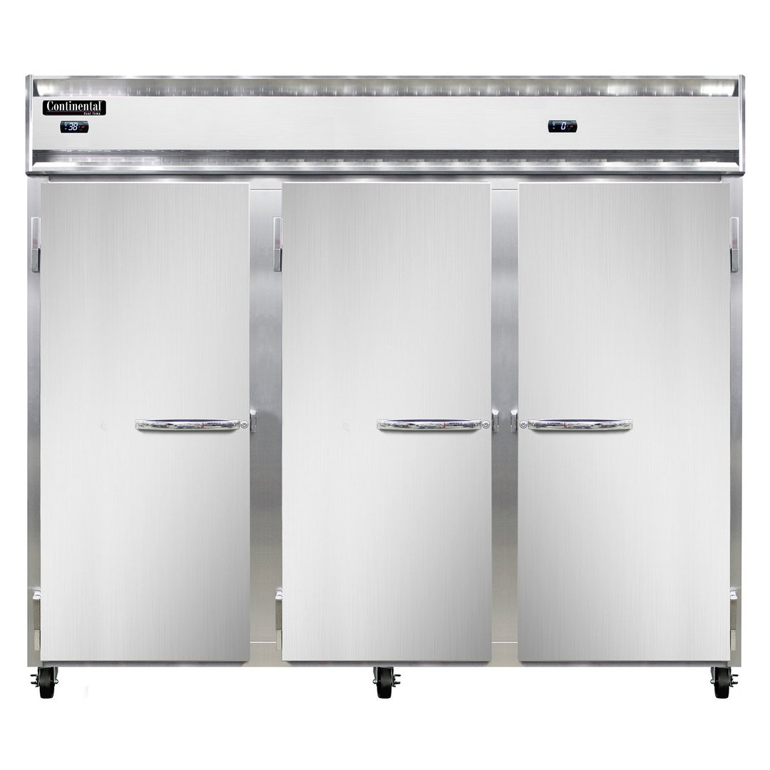 Continental Refrigerator 3RFFENSA 85" 3-Section Reach-In Refrigerator/Freezer Combo w/ 3 Solid Doors