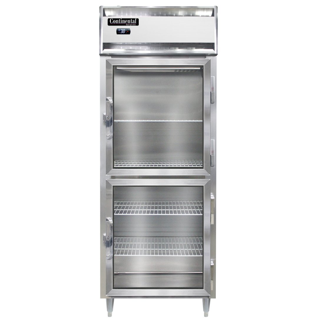 Continental Refrigerator D1RENGDHD 28" One Section Reach-In Refrigerator w/ 2 Glass Half Doors, Stainless Steel Front Aluminum Exterior, 22 cu. ft.