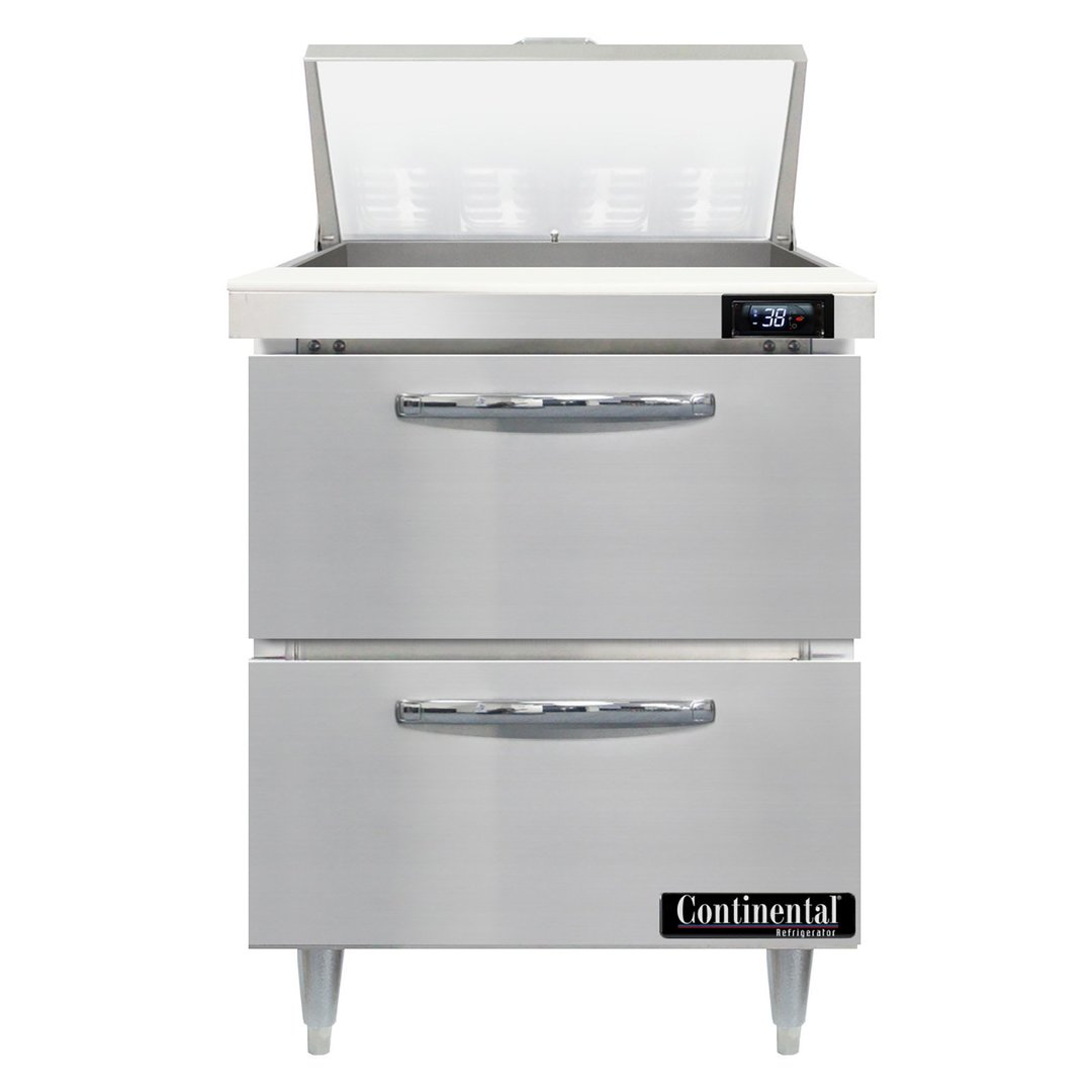 Continental Refrigerator D27N8-D 27" One Section Sandwich / Salad Prep Table w/ 2 Drawers, 8 Pans