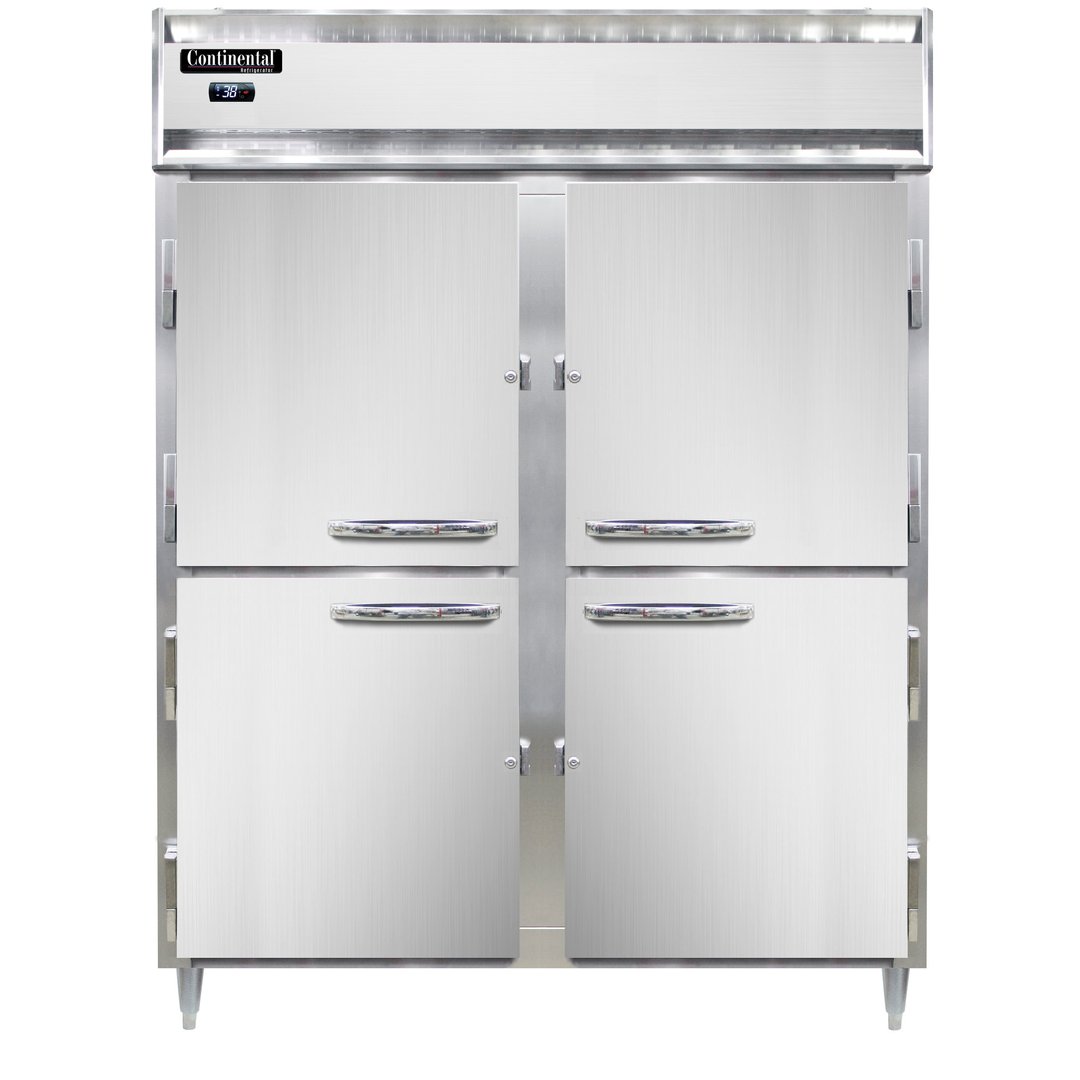 Continental Refrigerator D2RENPTHD 57" Two Section Pass-Thru Refrigerator w/ 8 Half Solid Doors, Stainless Steel Front Aluminum Ends, 52 cu. ft.