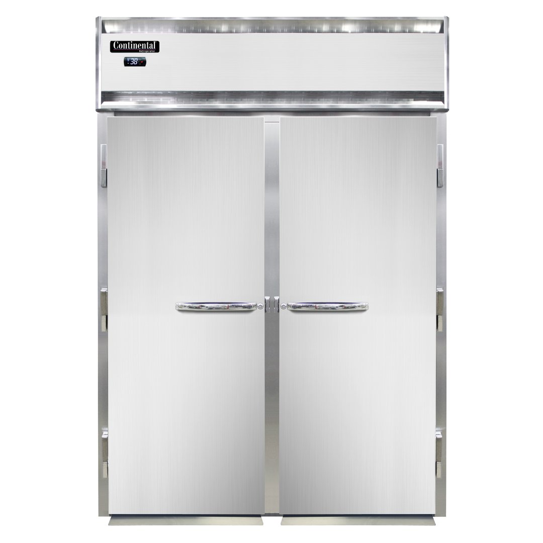 Continental Refrigerator D2RIN-E 68" Two Section Roll-In Refrigerator w/ 2 Solid Doors, Extra-High, Stainless Steel Front Aluminum Ends