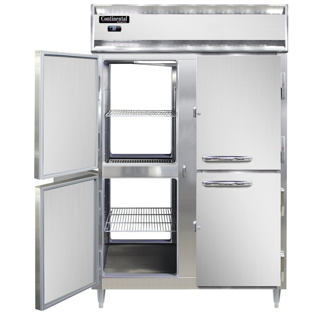Continental Refrigerator D2RNSAPTHD 52" Two Section Pass-Thru Refrigerator w/ 8 Half Solid Doors, Stainless Steel Exterior, 50 cu. ft.