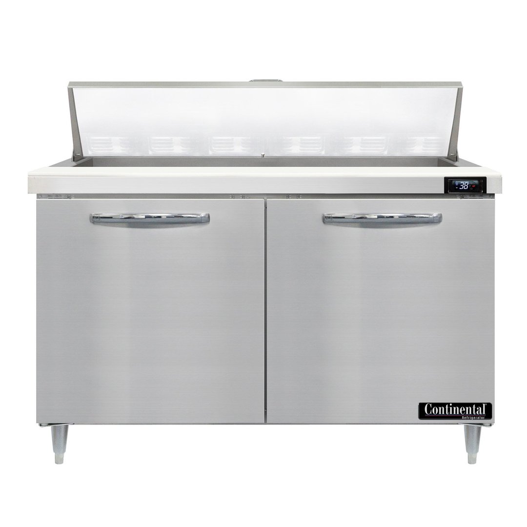 Continental Refrigerator D48N12 48" Two Section Sandwich / Salad Prep Table w/ 2 Doors, 12 Pans