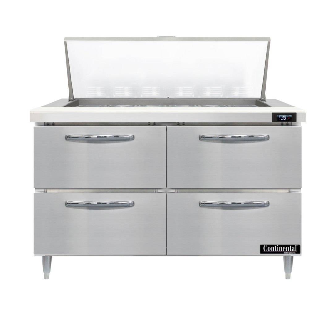 Continental Refrigerator D48N18M-D 48" Mega Top Sandwich Prep Table w/ 4 Drawers, 18 pans