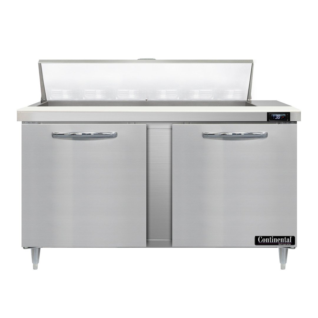 Continental Refrigerator D60N12 60" Two Section Sandwich / Salad Prep Table w/ 2 Doors, 12 Pans
