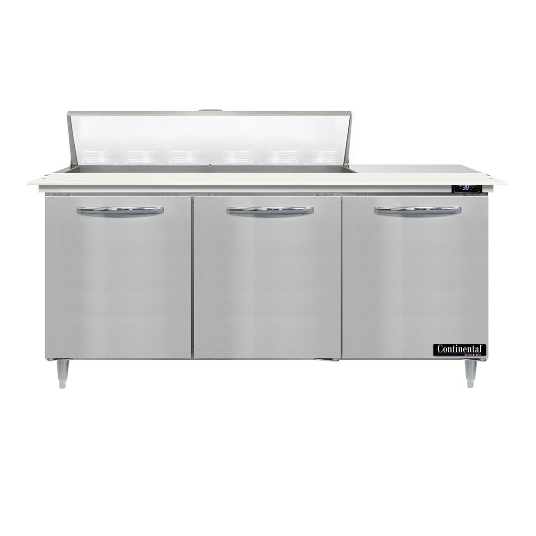 Continental Refrigerator D72N12C 72" Three Section Sandwich / Salad Prep Table w/ 3 Doors, 12 Pans