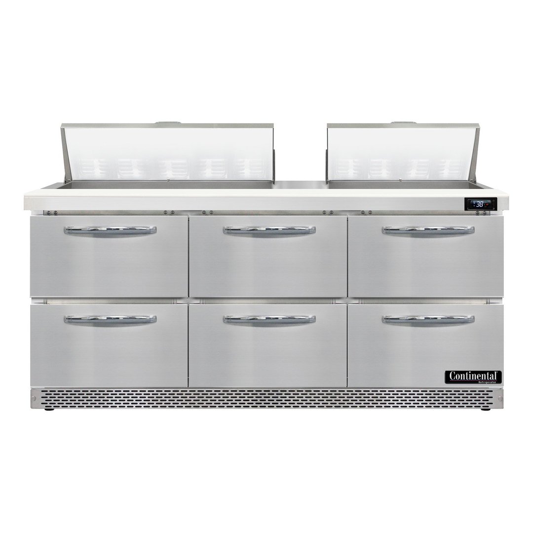 Continental Refrigerator D72N18-FB-D 72" Sandwich / Salad Prep Table w/ 6 Drawers, 18 Pans