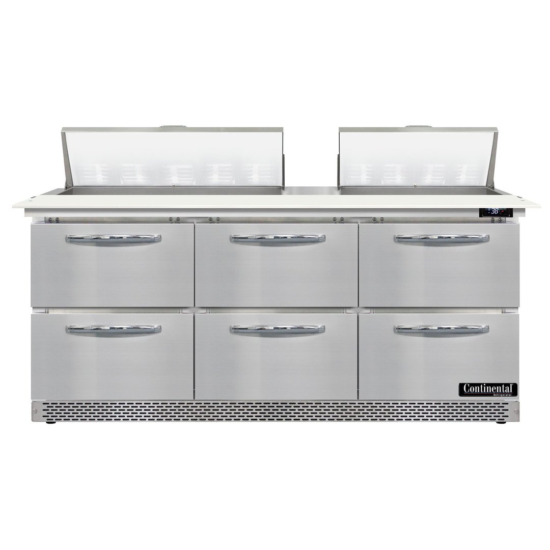 Continental Refrigerator D72N18C-FB-D 72" Sandwich / Salad Prep Table w/ 6 Drawers, 18 Pans