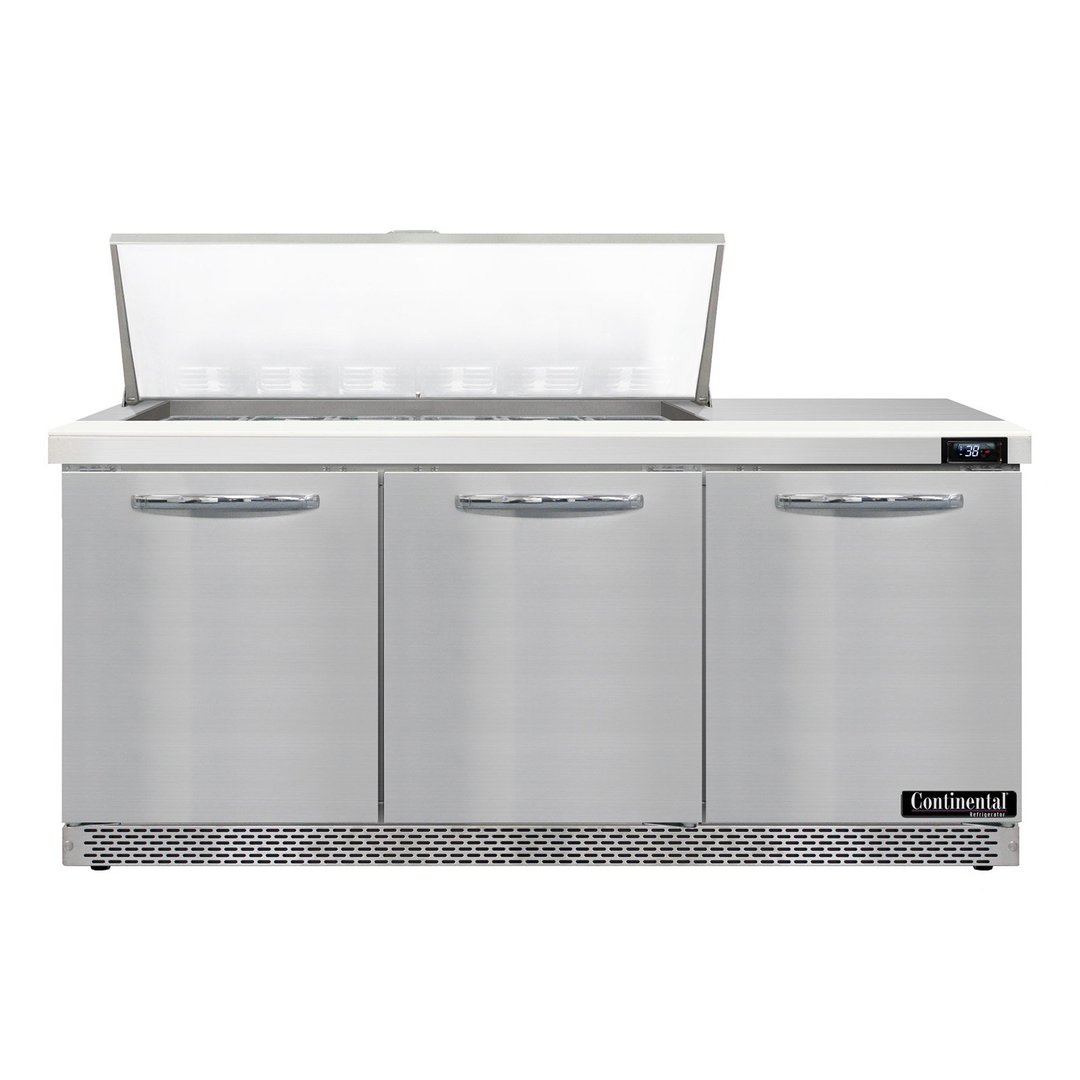 Continental Refrigerator D72N18M-FB 72" Mega Top Sandwich Prep Table w/ 3 Doors, 18 pans