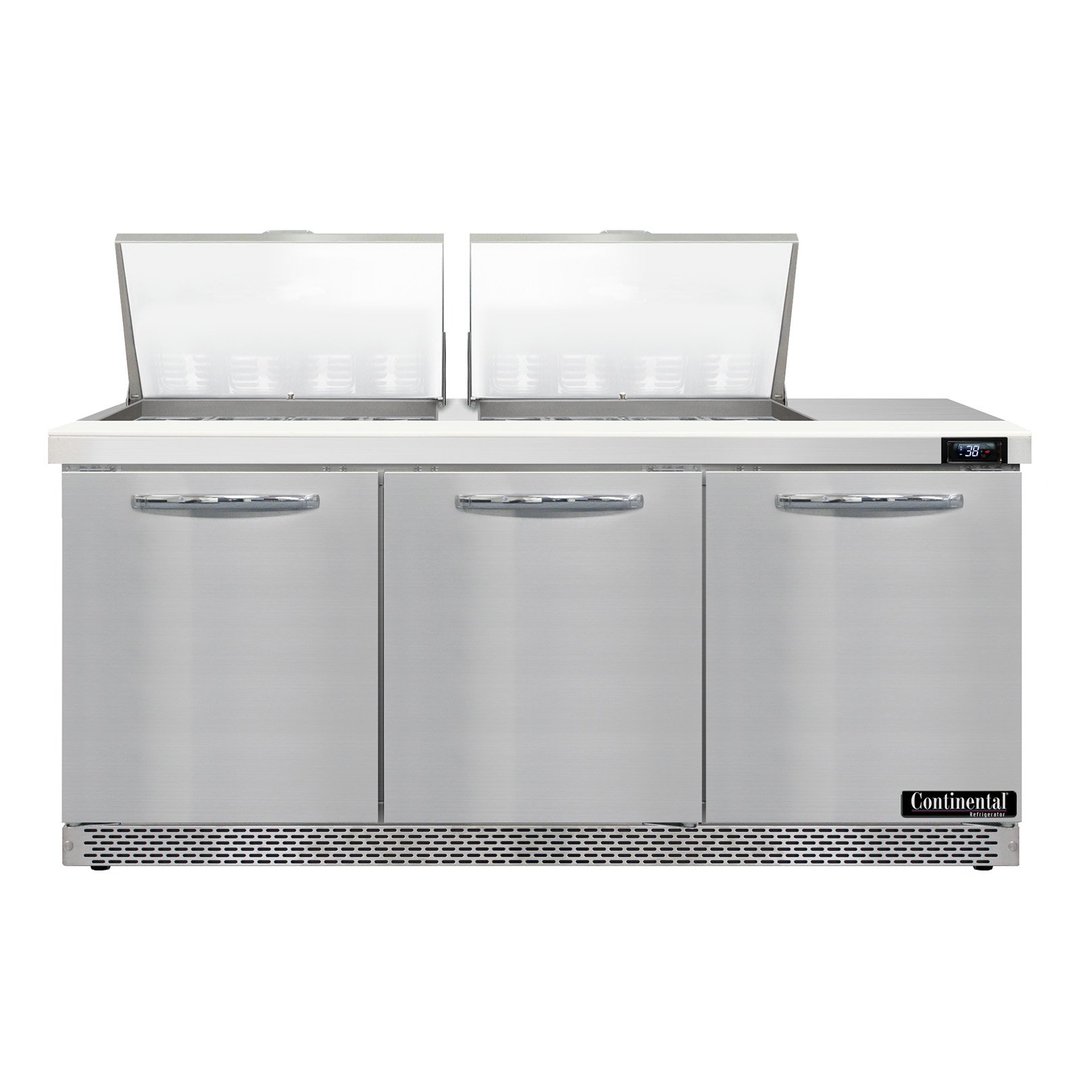 Continental Refrigerator D72N24M-FB 72" Mega Top Sandwich Prep Table w/ 3 Doors, 24 pans