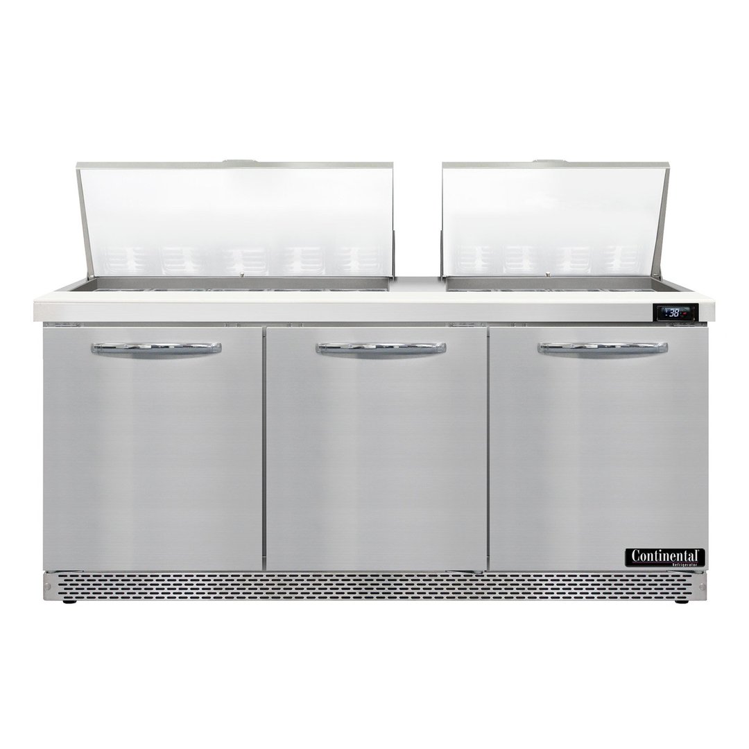 Continental Refrigerator D72N27M-FB 72" Mega Top Sandwich Prep Table w/ 3 Doors, 27 pans