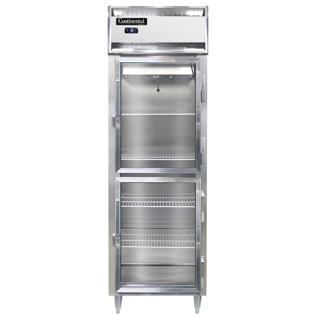 Continental Refrigerator D1FSNSSGDHD 26" One Section Reach-In Freezer w/ 2 Glass Half Doors, All Stainless Steel, 16 cu. ft.