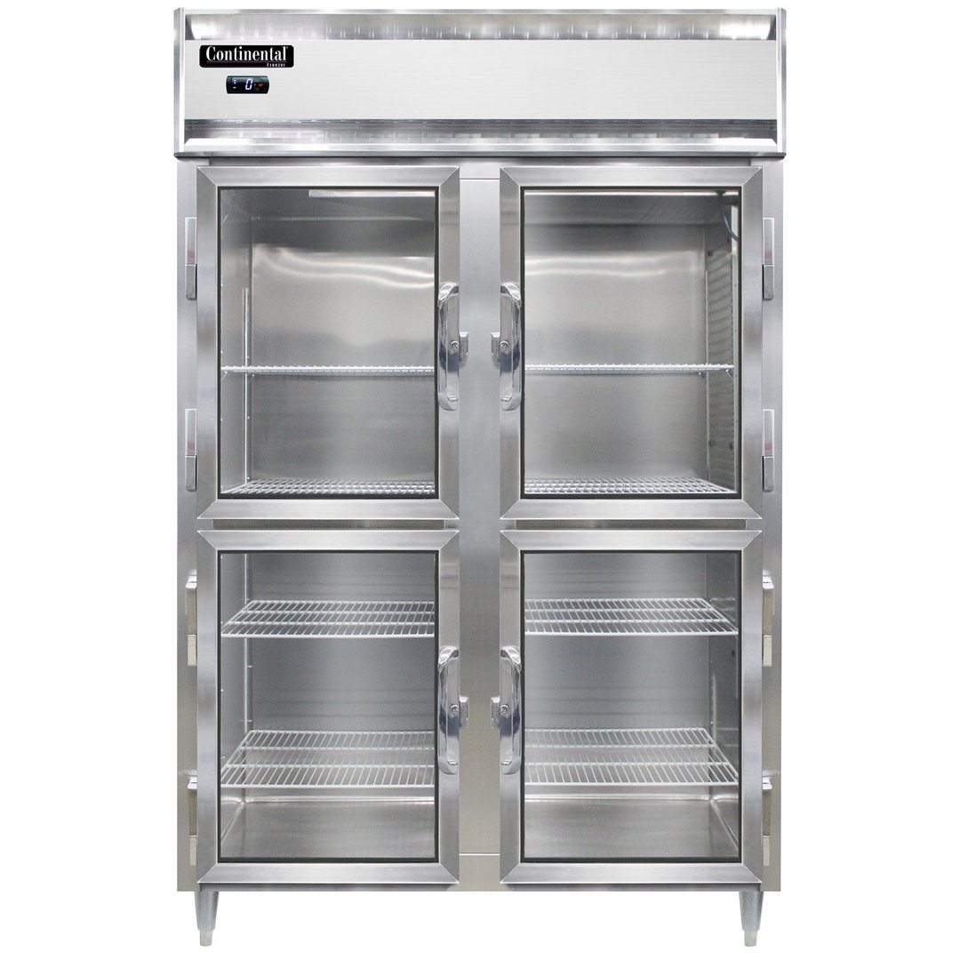 Continental Refrigerator D2FNSAGDHD 52" Two Section Reach-In Freezer w/ 4 Half Glass Doors, Stainless Steel Exterior, 50 cu. ft.