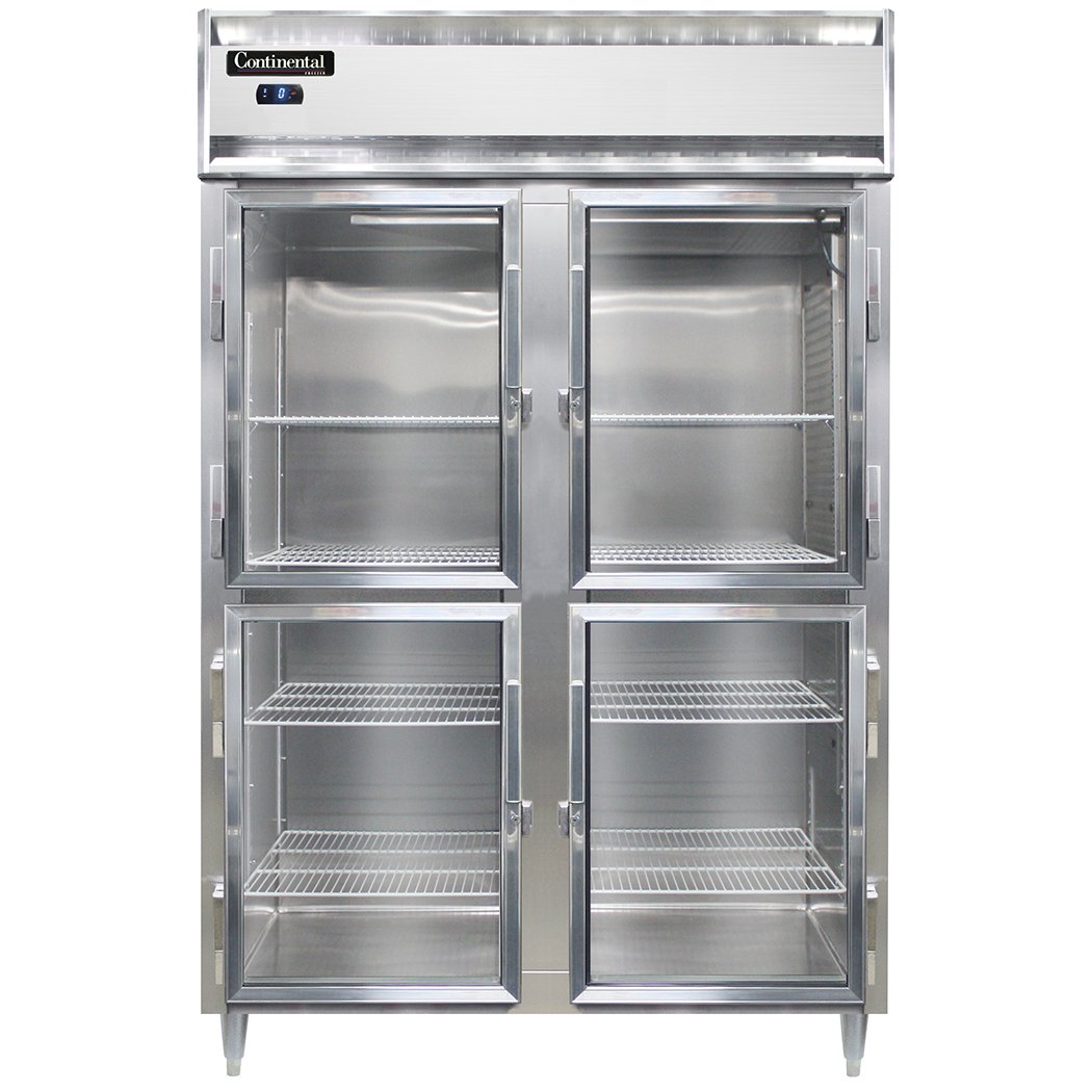 Continental Refrigerator D2FSNSAGDHD 52" Two Section Reach-In Freezer w/ 4 Half Glass Doors, Stainless Steel Exterior, 32 cu. ft.
