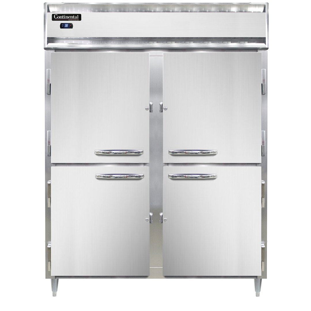Continental Refrigerator D2RESNHD 57" Two Section Reach-In Refrigerator w/ 4 Solid Half Doors, Stainless Steel Front Aluminum Exterior, 40 cu. ft.