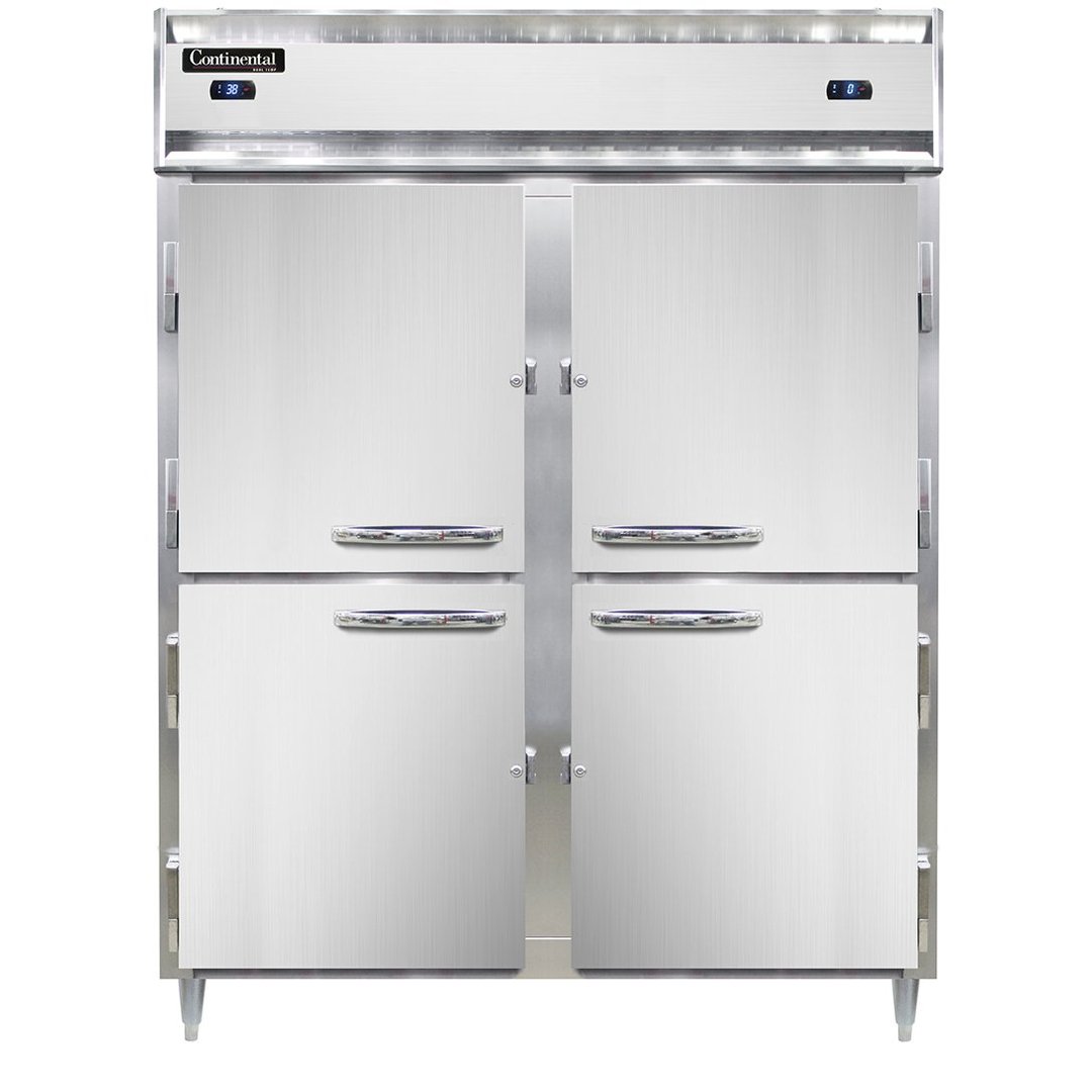 Continental Refrigerator D2RFESNHD 57" 2-Section Reach-In Refrigerator/Freezer Combo w/ 4 Half Solid Doors