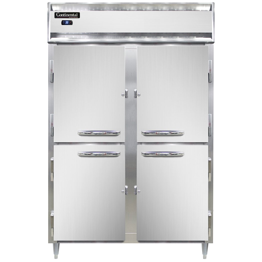 Continental Refrigerator D2RSNHD 52" Two Section Reach-In Refrigerator w/ 4 Solid Half Doors, Stainless Steel Front Aluminum Exterior, 32 cu. ft.