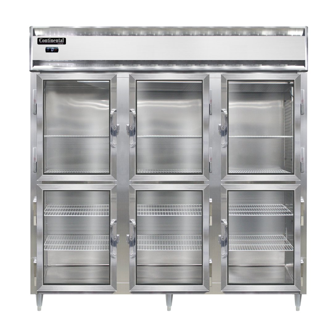 Continental Refrigerator DL3F-GD-HD 78" Three Section Reach-In Freezer w/ 6 Half Glass Doors, 72 cu. ft.