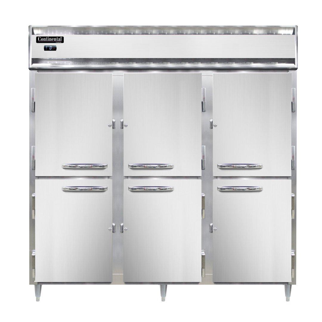 Continental Refrigerator DL3F-PT-HD 78" Three Section Pass-Thru Freezer w/ 12 Half Solid Doors, 70 cu. ft.