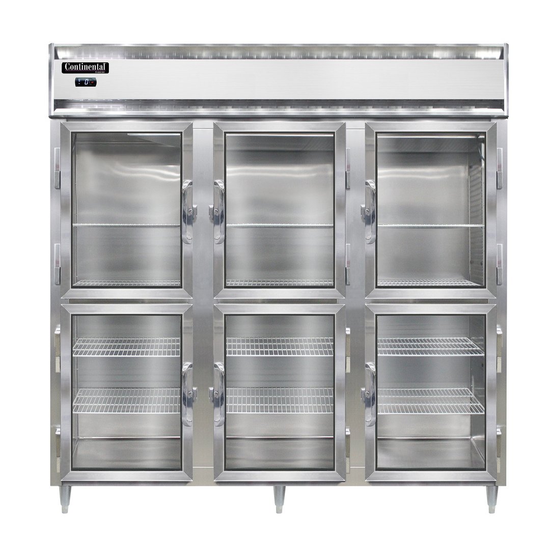 Continental Refrigerator DL3F-SA-GD-HD 78" Three Section Reach-In Freezer w/ 6 Half Glass Doors, Stainless Steel Exterior, 72 cu. ft.
