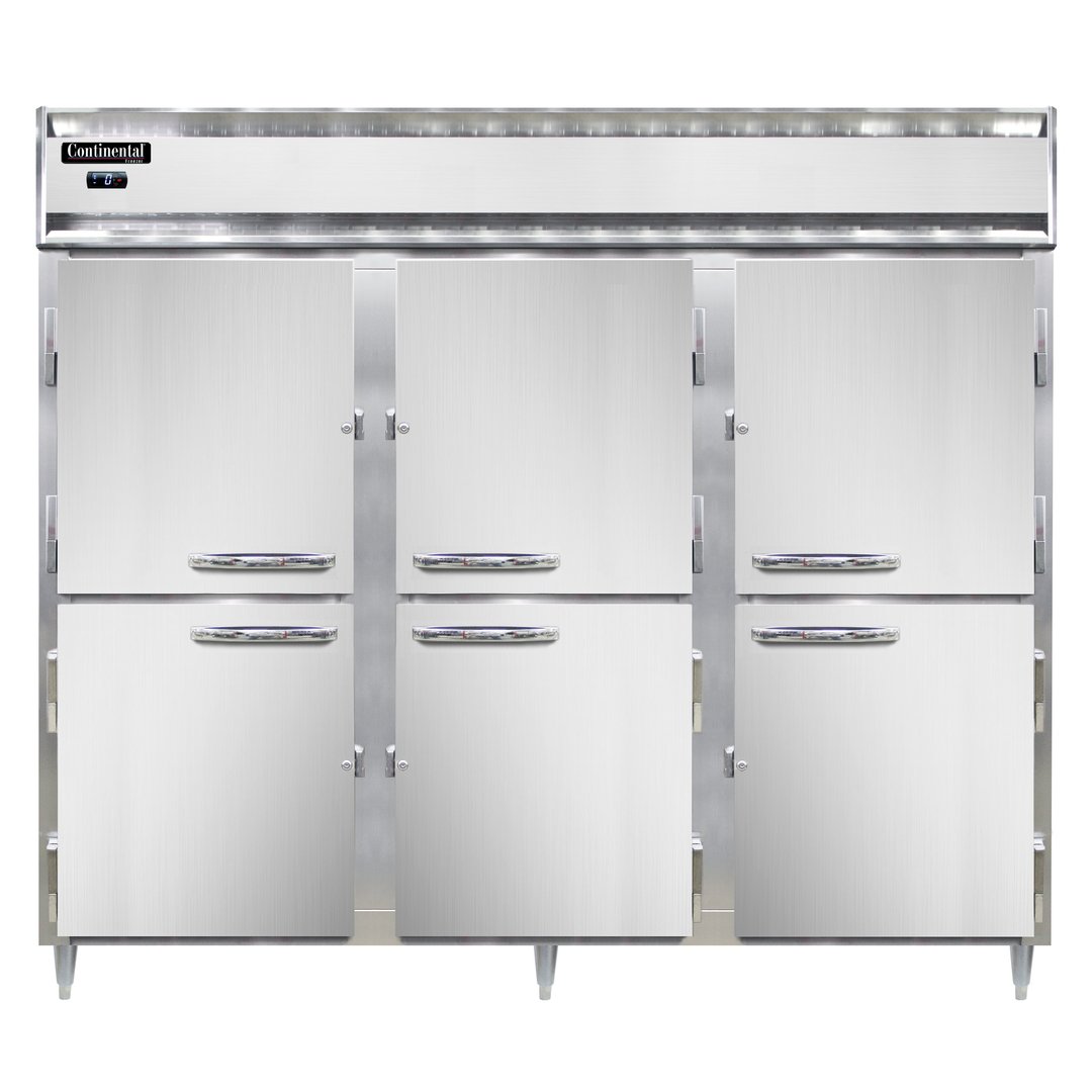 Continental Refrigerator DL3FE-PT-HD 86" Three Section Pass-Thru Freezer w/ 12 Half Solid Doors, 72 cu. ft.
