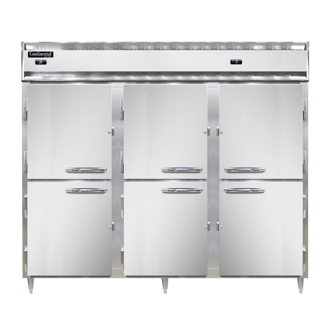 Continental Refrigerator DL3RFFES-SS-HD 85" 3-Section Reach-In Refrigerator/Freezer Combo w/ 6 Half Solid Doors
