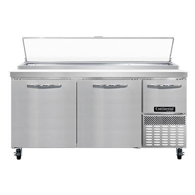 Continental Refrigerator PA68N 68" Pizza Prep Table w/ 2 Full & 1 Half Doors, 22 cu. ft.